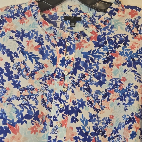 Talbots Ruffle Trim Popover Leafy Garden Women's Top Feminine Core Size XL/P - Picture 4 of 11